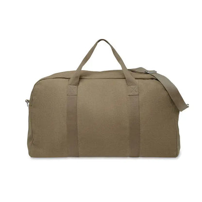 Geanta de voiaj duffle 450 gr/m² din panza maro deschis cu manere rezistente si bareta de umar detasabila