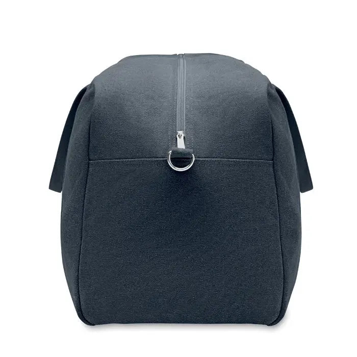 Geanta de voiaj duffle 450 gr/m² din pânză gri închis cu fermoar central și inel metalic