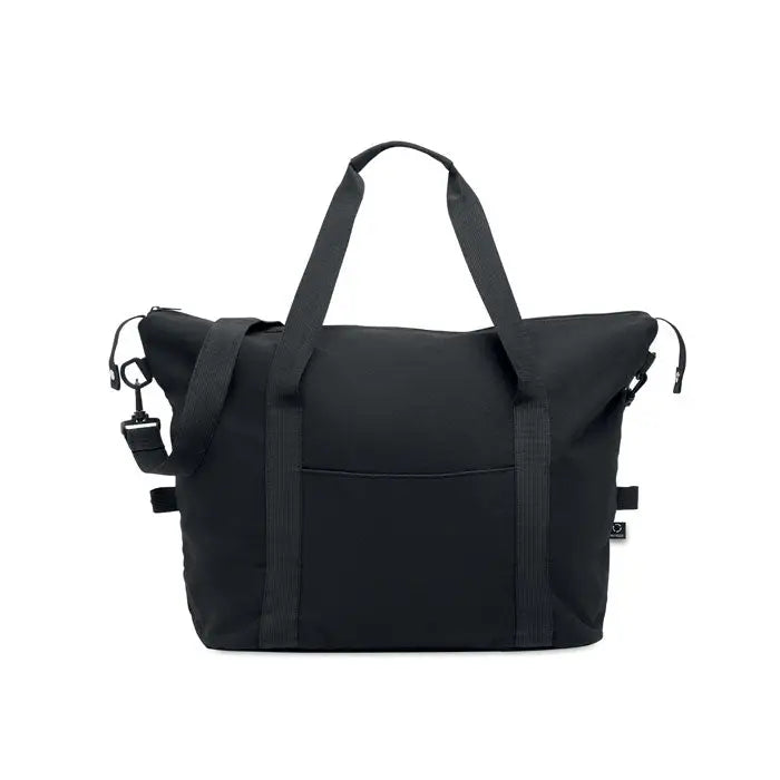 Geanta de weekend neagra din material reciclat cu manere rezistente si bretea detasabila pentru umeri