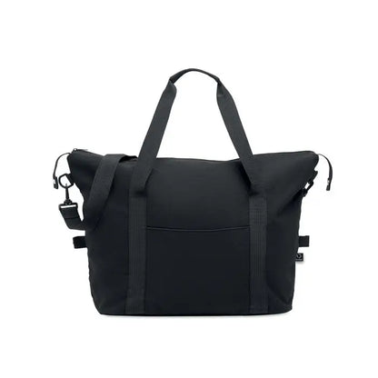 Geanta de weekend neagra din material reciclat cu manere rezistente si bretea detasabila pentru umeri
