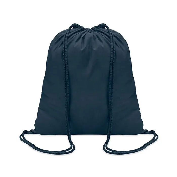 Rucsac bleumarin din bumbac cu snur impletit de 100 gr/m² cu sistem de prindere snur