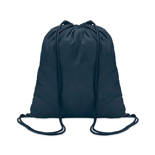 Rucsac bleumarin din bumbac cu snur impletit de 100 gr/m² cu sistem de prindere snur