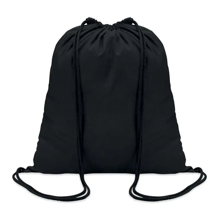 Geanta din bumbac cu snur de 100 gr m² neagra cu design simplu si snururi negre pentru inchidere