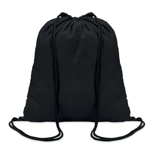 Geanta din bumbac cu snur de 100 gr m² neagra cu design simplu si snururi negre pentru inchidere