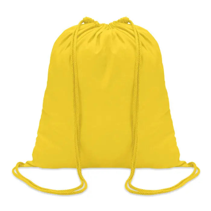 Geanta din bumbac cu snur 100 gr/m² de culoare galben strălucitor din material moale cu sfori asortate