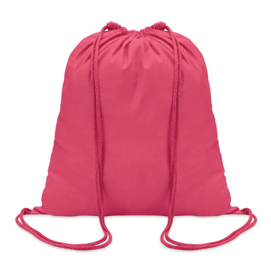 Geanta din bumbac cu snur de 100 gr/m² roz vibrant din material ușor și neted cu snururi împletite asortate
