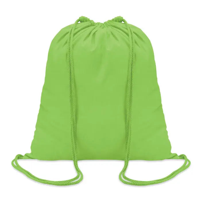 Geanta din bumbac cu snur 100 gr/m² lime verde deschis din material usor si neted cu sireturi impletite asortate