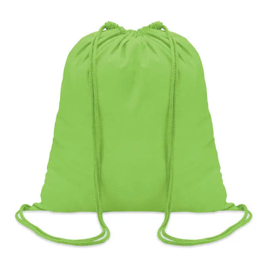Geanta din bumbac cu snur 100 gr/m² lime verde deschis din material usor si neted cu sireturi impletite asortate
