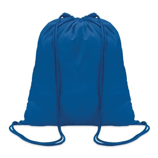 Solid royal blue solid cotton drawstring backpack with 100 gr/m² fabric and matching braided cords