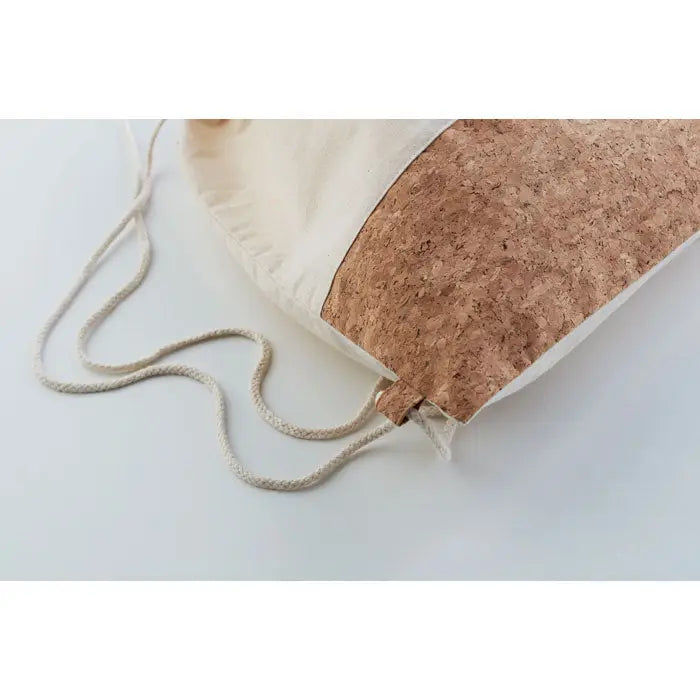 Geanta din bumbac cu snur 160 gr/m² bej si pluta naturala cu finisaj texturat si aspect natural