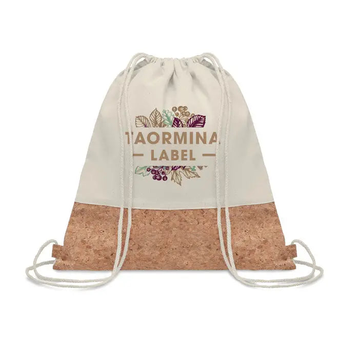 Geanta din bumbac crem cu snur de 160 gr m² si baza din plută cu broderie florala taormina label