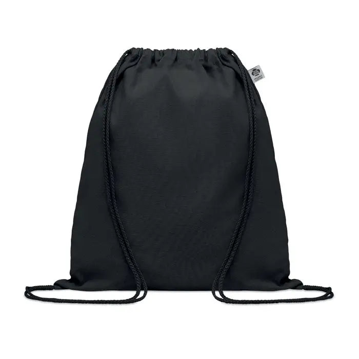 Geanta din bumbac organic neagră cu design minimalist și cordon împletit asortat