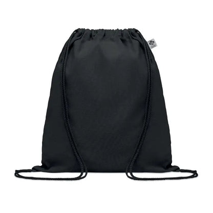 Geanta din bumbac organic neagră cu design minimalist și cordon împletit asortat