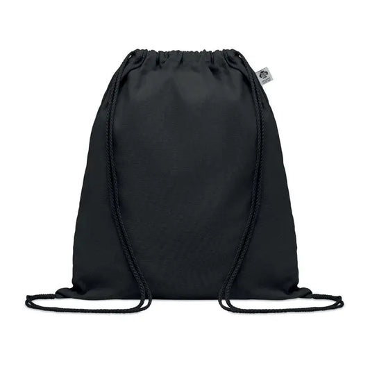 Geanta din bumbac organic neagră cu design minimalist și cordon împletit asortat