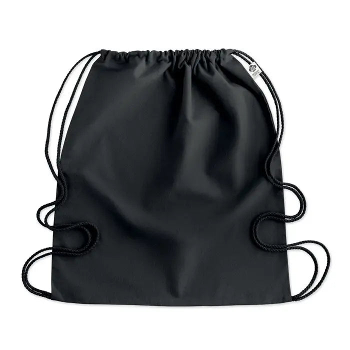 Geanta din bumbac organic neagra cu finisaj mat si cordon impletit negru pentru purtare usoara