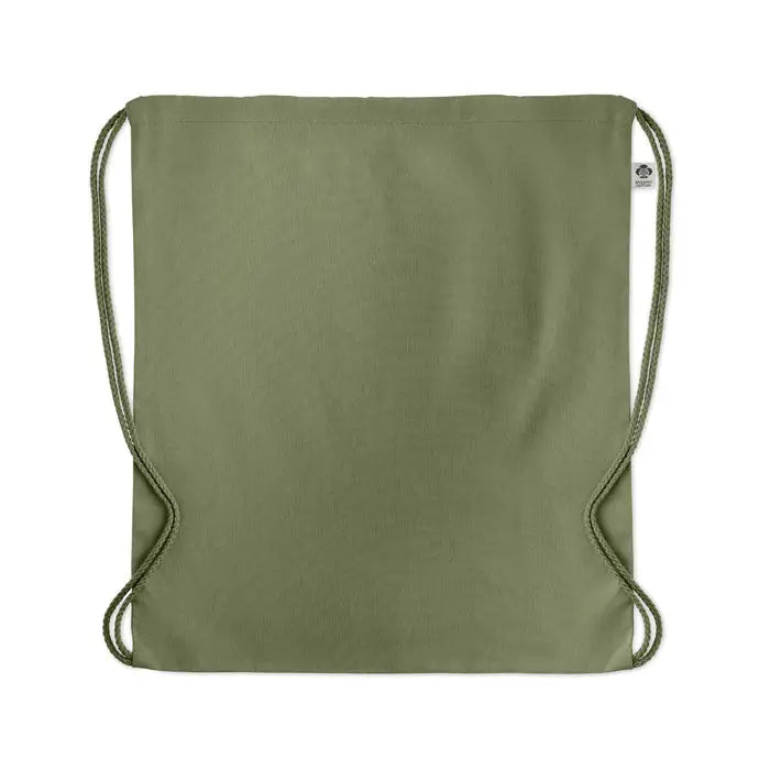 Geanta din bumbac organic olive green cu cordon impletit din sfoara si material canvas din fata