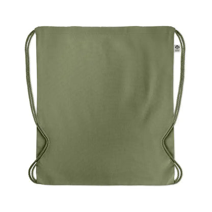 Geanta din bumbac organic olive green cu cordon impletit din sfoara si material canvas din fata