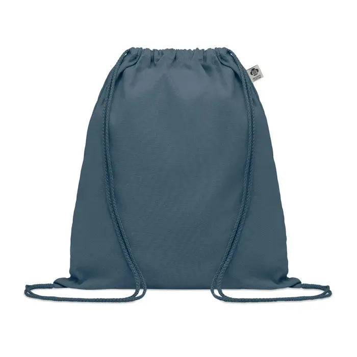 Geanta din bumbac organic verde teal inchis cu cordon impletit rezistent si material durabil
