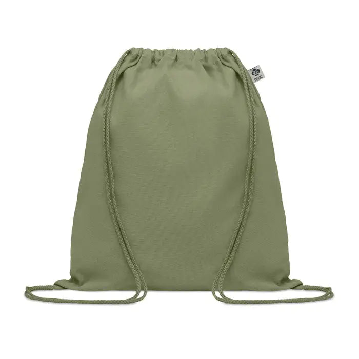 Geanta din bumbac organic olive verde cu cordon impletit si textura tesuta subtire pentru transport
