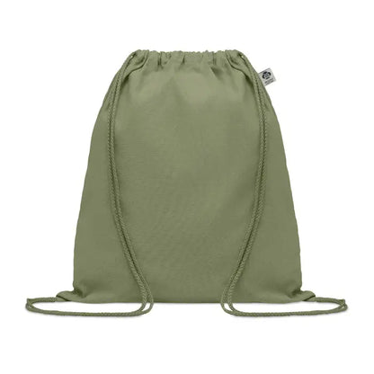 Geanta din bumbac organic olive verde cu cordon impletit si textura tesuta subtire pentru transport