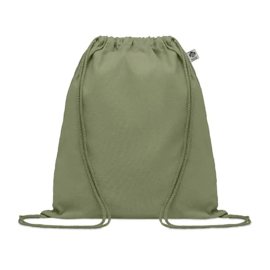Geanta din bumbac organic olive verde cu cordon impletit si textura tesuta subtire pentru transport