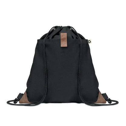 Geanta din bumbac reciclat neagra cu snur si accente din piele maro pentru purtare practica si stilata