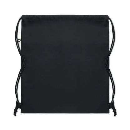 Geanta din bumbac reciclat neagra cu snur si design minimalist cu cordoane negre asortate