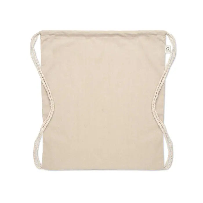 Beige geanta din bumbac reciclat cu snur si barete tip sfoara pentru purtare usoara