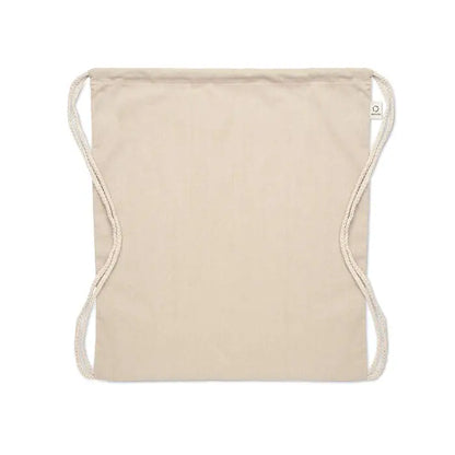 Beige geanta din bumbac reciclat cu snur si barete tip sfoara pentru purtare usoara