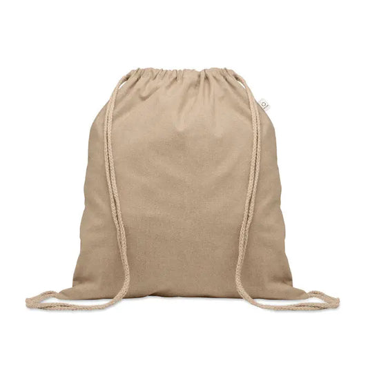 Geanta din bumbac reciclat de 140 gr m² beige cu snururi din sfoara potrivita pentru uz cotidian