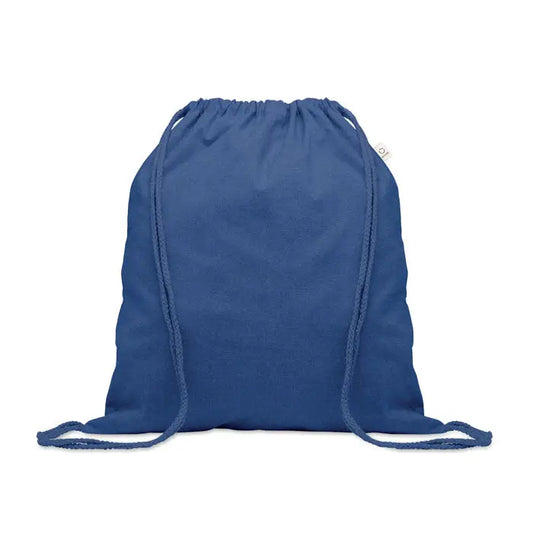 Geanta din bumbac reciclat albastra cu snur impletit si material canvas de 140 gr/m²