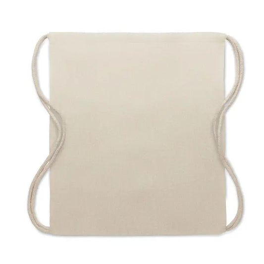 Geanta din bumbac reciclat beige de 140 gr/m² cu snur si curele de sfoara asortate