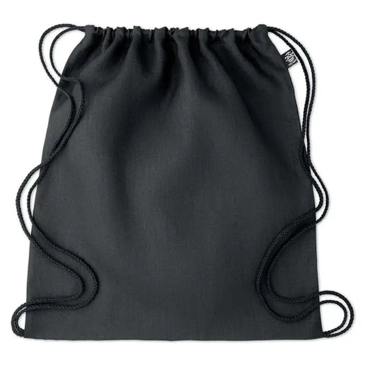 Geanta din canepa neagra cu snur 200 gr m² in textura simpla si design minimalist