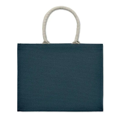 Geanta din iuta de culoare teal inchis cu manere din bumbac bej deschis pentru utilizare zilnica