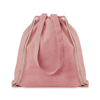 Geanta drawstring roz deschis din material reciclat de 140 gr m² cu snururi naturale din sfoara