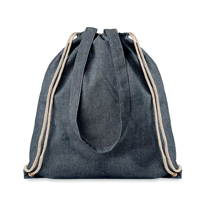Geanta din material reciclat de 140 gr/m² din denim cu snururi bej din bumbac