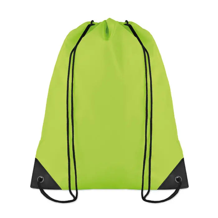 Geanta din poliester 190t lime verde cu snur, margini negre si colturi intarite
