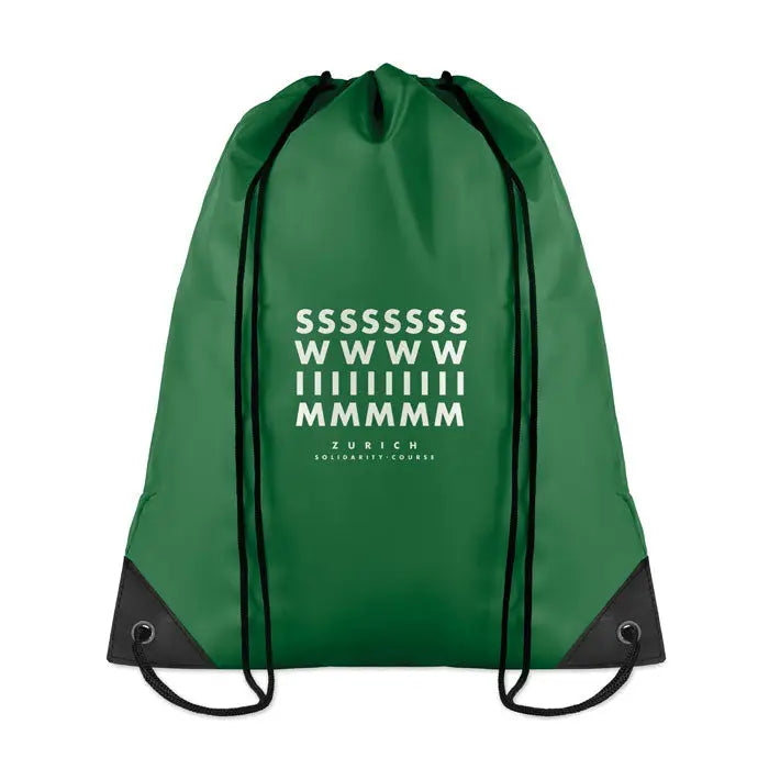 Geanta din poliester 190t verde cu snur negru si text alb pentru solidaritate zurich