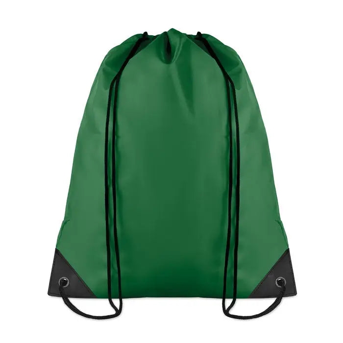 Geanta din poliester 190t verde cu snur, tiv negru si colturi intarite pentru durabilitate
