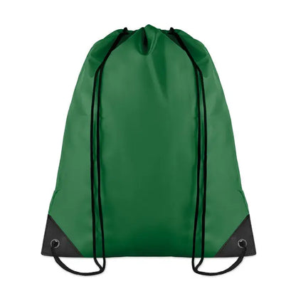 Geanta din poliester 190t verde cu snur, tiv negru si colturi intarite pentru durabilitate