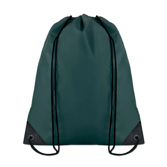 Geanta din poliester 190t cu snur verde inchis cu garnitura neagra si colturile intarite