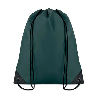 Geanta din poliester 190t cu snur verde inchis cu garnitura neagra si colturile intarite