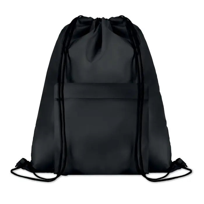 Geanta din poliester 210D neagra cu snur si buzunar frontal cu fermoar pentru depozitare practica