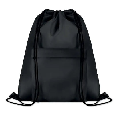 Geanta din poliester 210D neagra cu snur si buzunar frontal cu fermoar pentru depozitare practica