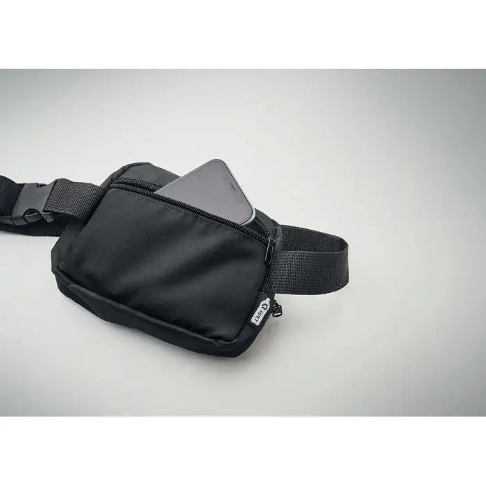 Geanta din poliester 300d rpet neagra din nylon cu buzunar frontal cu fermoar si curea reglabila
