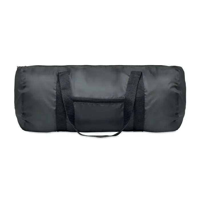 Geanta duffle 190t rpet 20l neagra cilindrica cu manere intarite si buzunar frontal cu fermoar din material rezistent