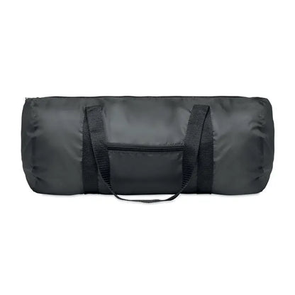 Geanta duffle 190t rpet 20l neagra cilindrica cu manere intarite si buzunar frontal cu fermoar din material rezistent
