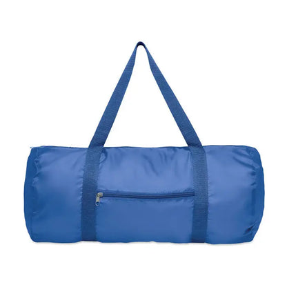 Geanta duffle 190t rpet 20l albastra cilindrica cu manere din material textil si buzunar frontal cu fermoar