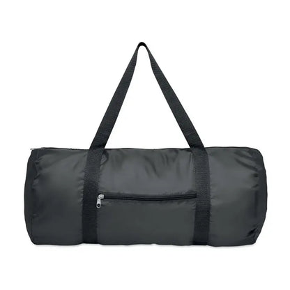 Geanta duffle 190t rpet 20l neagra cilindrica cu bretele din material consolidat si buzunar frontal cu fermoar