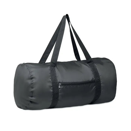 Geanta duffle 190t rpet 20l neagra cilindrica cu barete din material intarit si buzunar frontal cu fermoar